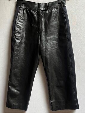 Anteprima Milano Leather Cropped Wide Leg Pants Black Size IT 40 / US 4